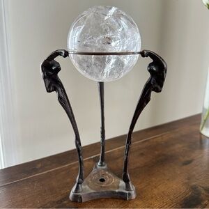 Vintage brass Italian goat head rainbow quartz crystal sphere